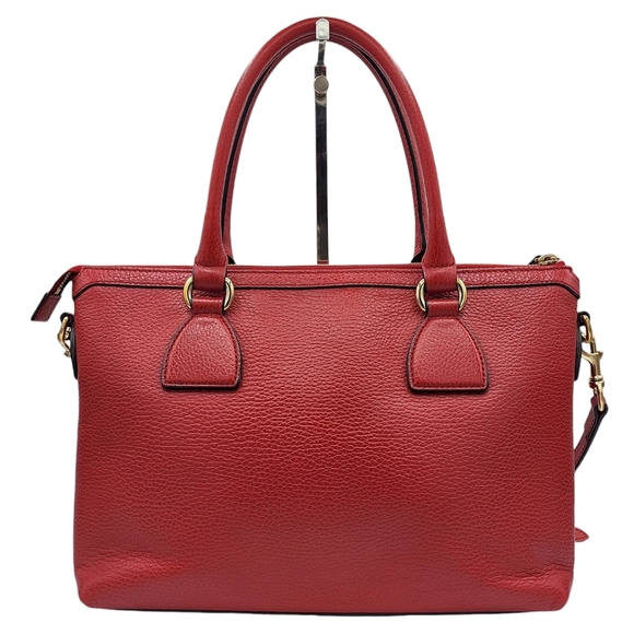 Gucci Interlocking GG Charm Pebbled Leather Satchel Bag Red 449659 - Picture 2 of 16